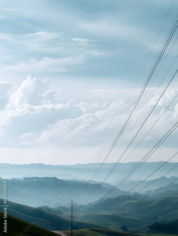 Obraz premium A serene landscape featuring rolling hills and soft clouds, evoking tranquility and peacefulness in nature.