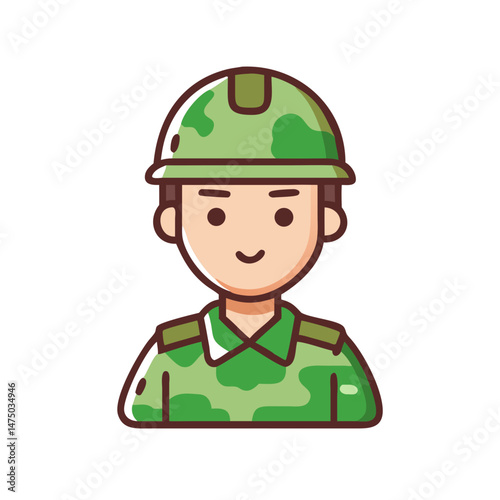 Cartoon soldier avatar icon in camouflage uniform