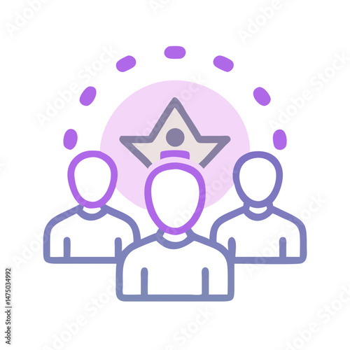 Leader icon with group of people and purple star in flat style