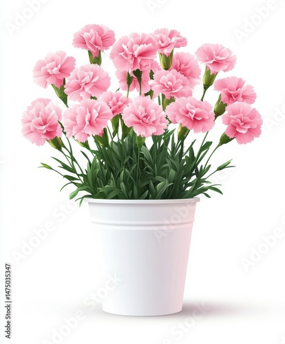 Wallpaper Mural Pink carnations in a white pot.  A bouquet of delicate, light pink carnations arranged in a simple white pot.  Fresh, vibrant blooms, lush green foliage Torontodigital.ca