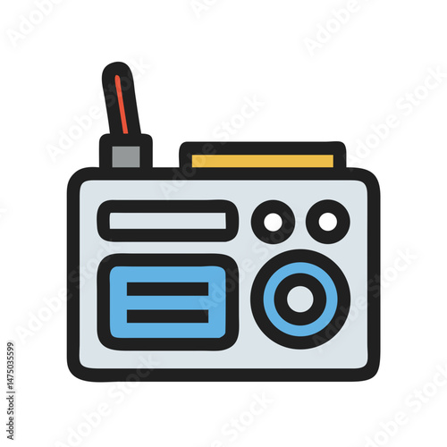 Retro boombox radio icon in black and blue tones