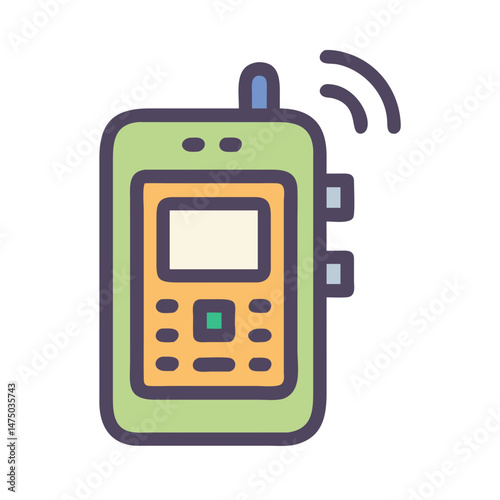 Handheld radio communicator icon in olive and orange colors