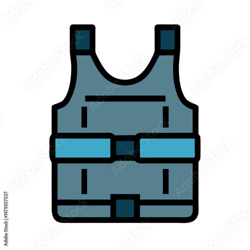Blue tactical vest icon in flat vector style