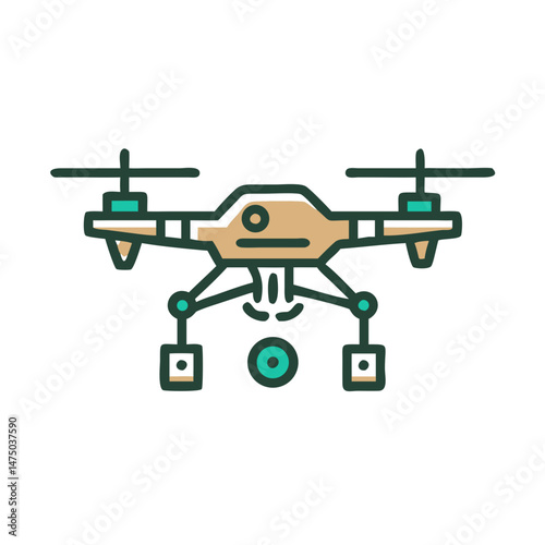 Beige surveillance drone icon in flat outline style
