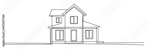 Single Line Drawing of a Two Story House with a Gable Roof