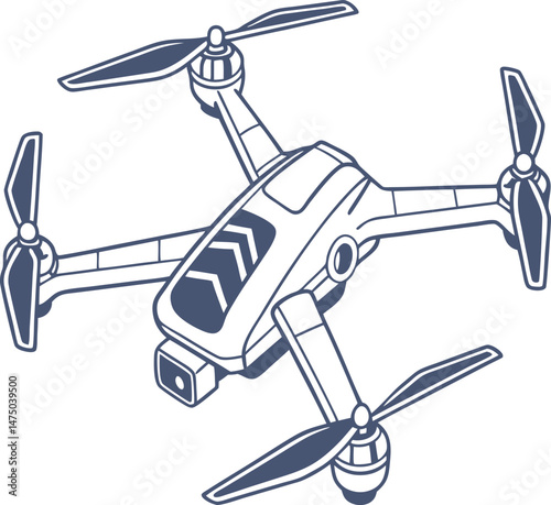Precision Line Art Illustration of Advanced Camera Drone with Four Propellers – Perfect for Technology, Innovation, and Aerial Photography Projects