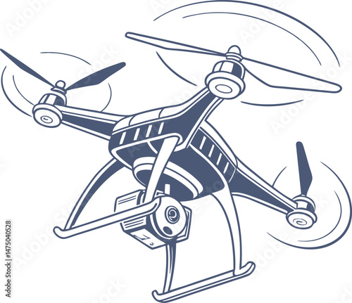 Dynamic Line Art Illustration of a Flying Camera Drone – Aerial Technology and Innovation in Motion