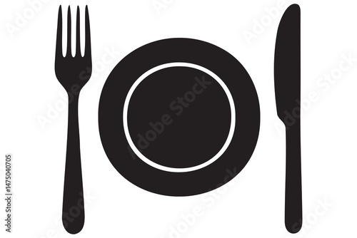 Fork, knife, plate and spoon icon silhouette vector illustration
