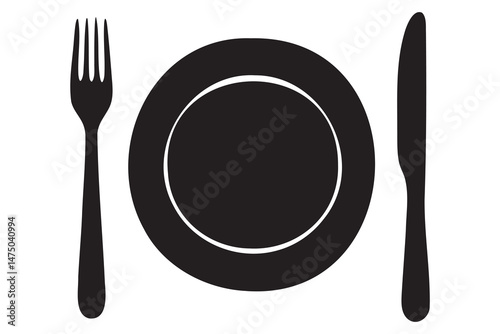 Fork, knife, plate and spoon icon silhouette vector illustration
