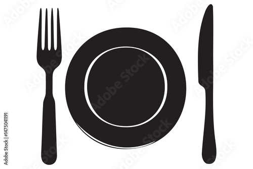 Fork, knife, plate and spoon icon silhouette vector illustration
