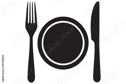 Fork, knife, plate and spoon icon silhouette vector illustration
