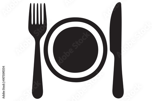 Fork, knife, plate and spoon icon silhouette vector illustration

