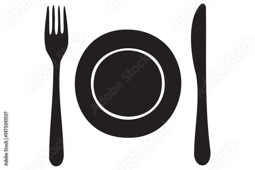 Fork, knife, plate and spoon icon silhouette vector illustration
