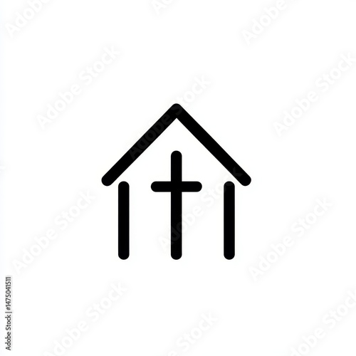 Simple black line drawing of a church building, featuring a cross at its center against a white background.
