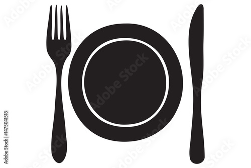 Fork, knife, plate and spoon icon silhouette vector illustration
