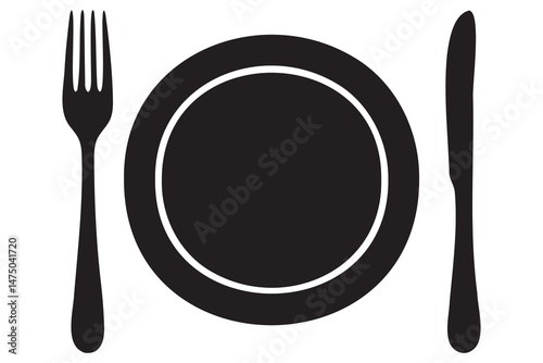 Fork, knife, plate and spoon icon silhouette vector illustration
