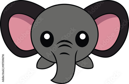 A kawaii style elephant head vector silhouette black