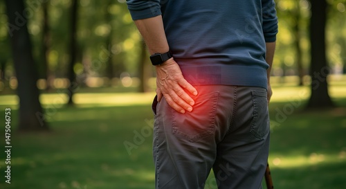 Sciatica Pain Relief: Senior Man's Aching Hip Outdoors