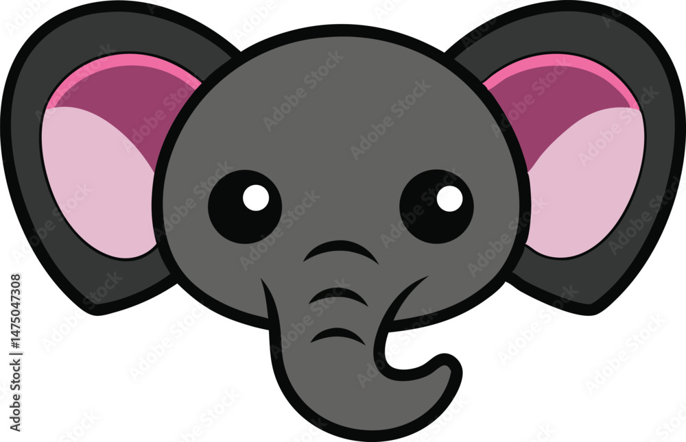 Fototapeta premium A kawaii style elephant head vector silhouette black