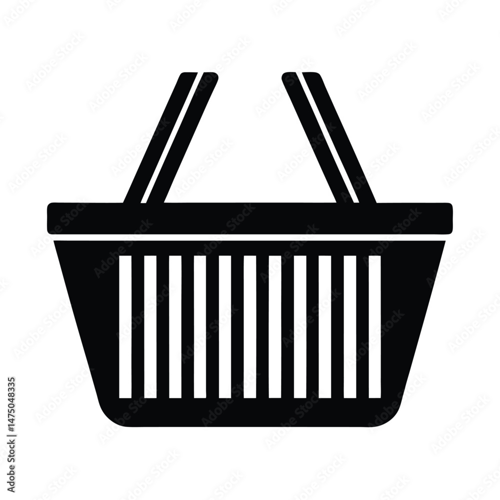 A simple black and white illustration of a shopping basket icon for retail and e commerce concepts A simple black and white illustration of a shopping basket icon for retail and e commerce concepts