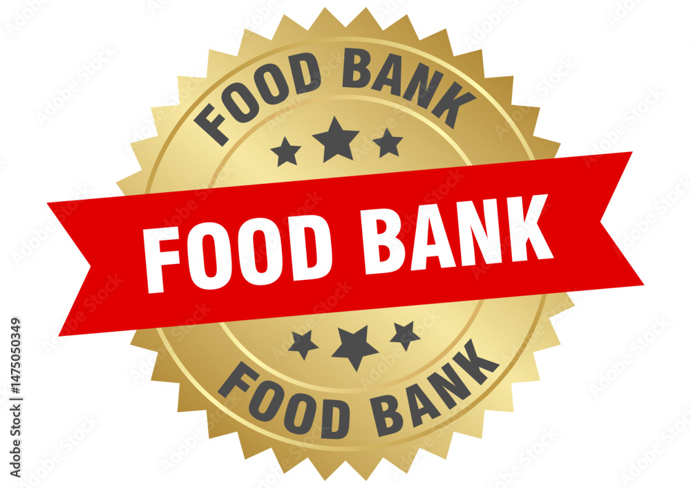 Obraz premium food bank. food bank round red and gold label isolated on transparent background