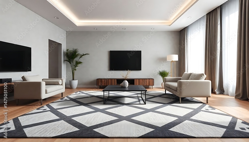 Fototapeta premium living room filled with furniture and a flat screen tv