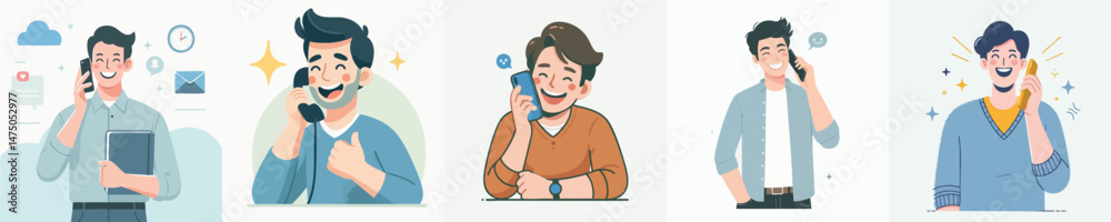 a happy man while talking on the phone style vector flat design a happy man while talking on the phone style vector flat design
