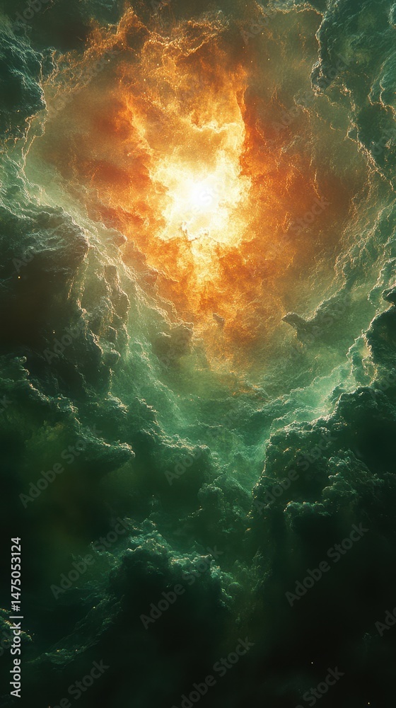 Obraz premium Bright celestial explosion illuminates dark cosmic clouds in stunning cosmic phenomenon