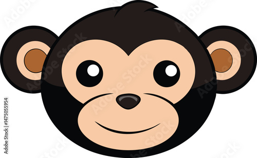 A kawaii style monkey head vector silhouette black