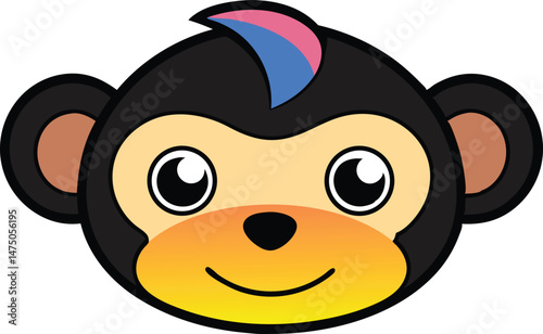 A kawaii style monkey head vector silhouette black