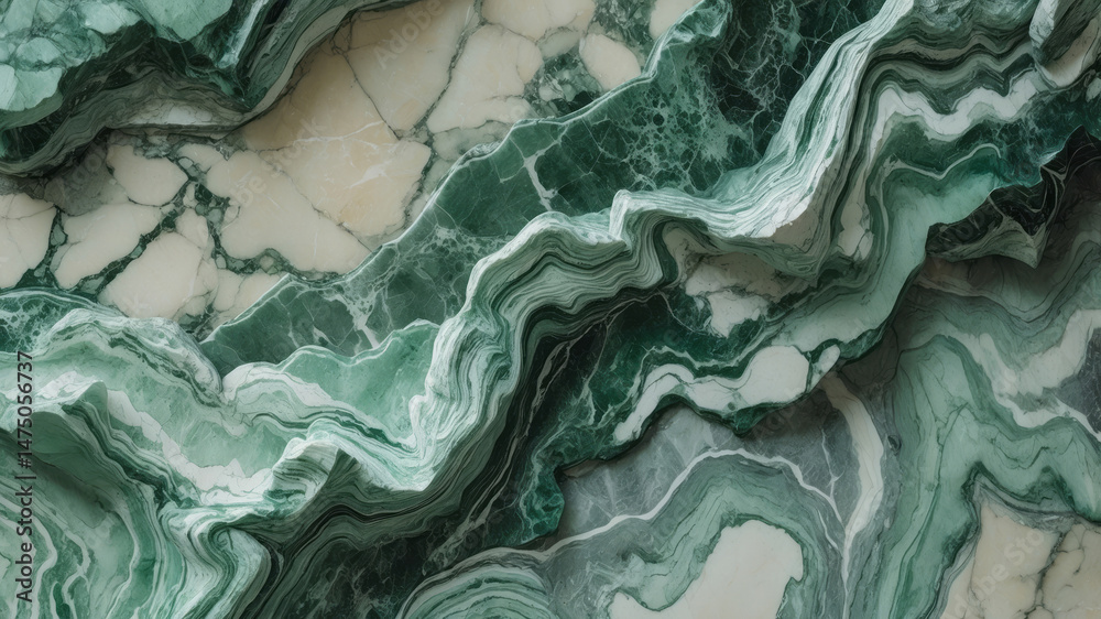 Emerald Green and Ivory Marble Texture – Abstract Layered Stone Background Emerald Green and Ivory Marble Texture – Abstract Layered Stone Background