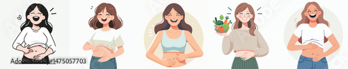 a woman laughing while holding her stomach style vector flat design