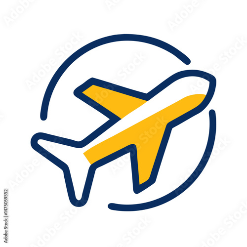 Stylized airplane icon with circular design, travel and aviation concept, copy space