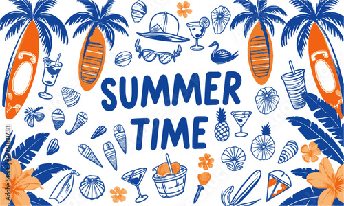 Modern vector illustration inspired by summer vacation elements, easily scalable and editable.