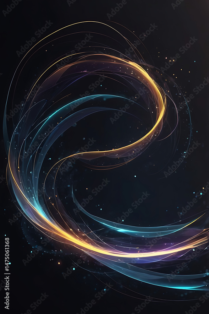 Obraz premium Dark background with glowing floating particles and soft light trails, abstract digital motion