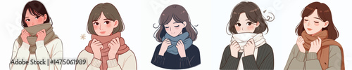 a woman wraps her neck with a scarf because of flu style vector flat design