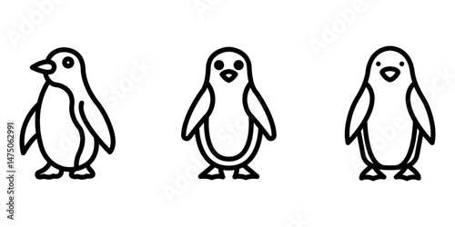 penguin outline or line icon design bundle.
