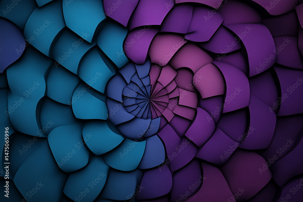 Fototapeta premium Mesmerizing fractal design in deep violet and turquoise with a spiraling symmetry and glowing core