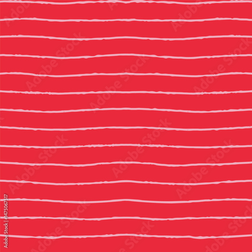Red striped seamless pattern with hand drawn pencil textured lines. Fun background with sketchy scribble stripes in red and pink colors. Bright abstract vector seamless wallpaper.