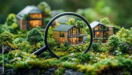 Wallpaper Mural Houses seen through magnifier in tiny forest Torontodigital.ca