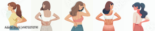 a woman holding his back because of pain style vector flat design