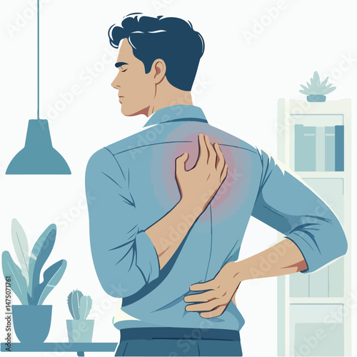 a man holding his back because of pain style vector flat design