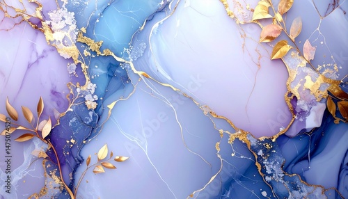 marbled gold and purple background with leaf elements