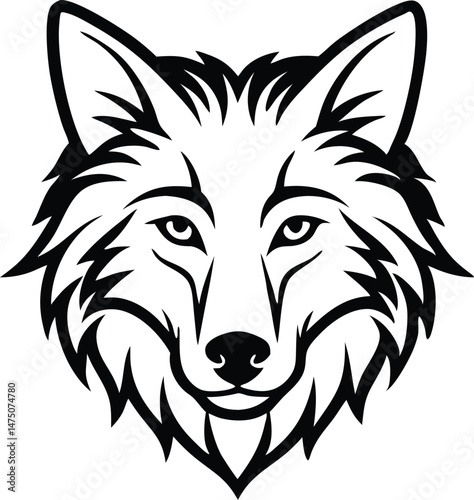 A wolf head line art silhouette black vector illustration