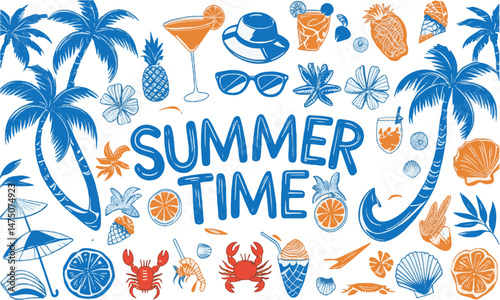 Modern vector illustration inspired by summer vacation elements, easily scalable and editable 