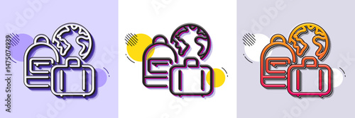 Baggage line icon. Halftone dotted pattern. Gradient icon with grain shadow. Travel luggage sign. Bag with backpack symbol. Line baggage icon. Various designs. Vector