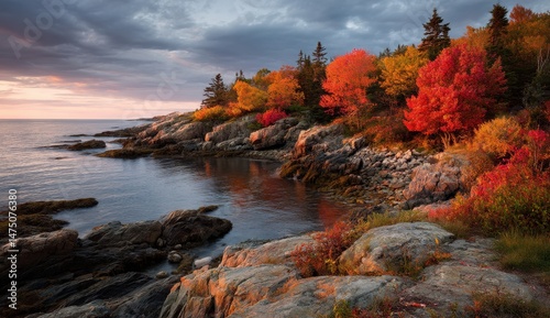 Fototapeta Naklejka Na Ścianę i Meble -  Autumn Sunset on a Rocky Coastline
