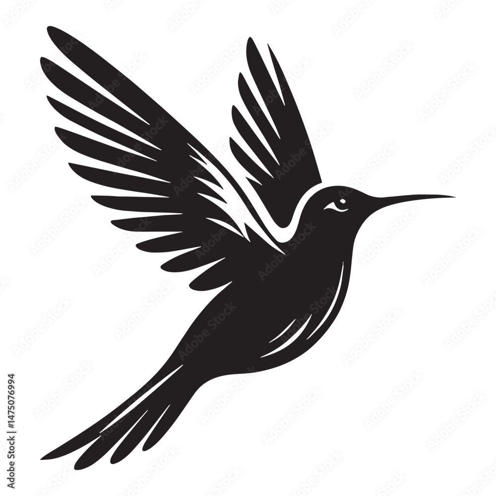 Fototapeta premium Elegance in Air Hummingbird silhouette – Hummingbird illustration – Minimalist Hummingbird vector – Bird silhouette