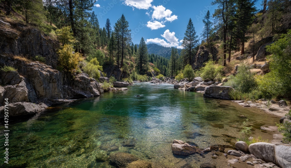 Fototapeta premium Crystal-Clear River in a Mountain Valley