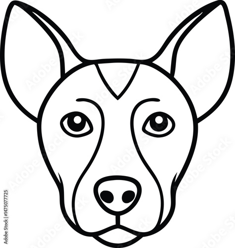 flat vector icon of a dog head line art with smooth edges 